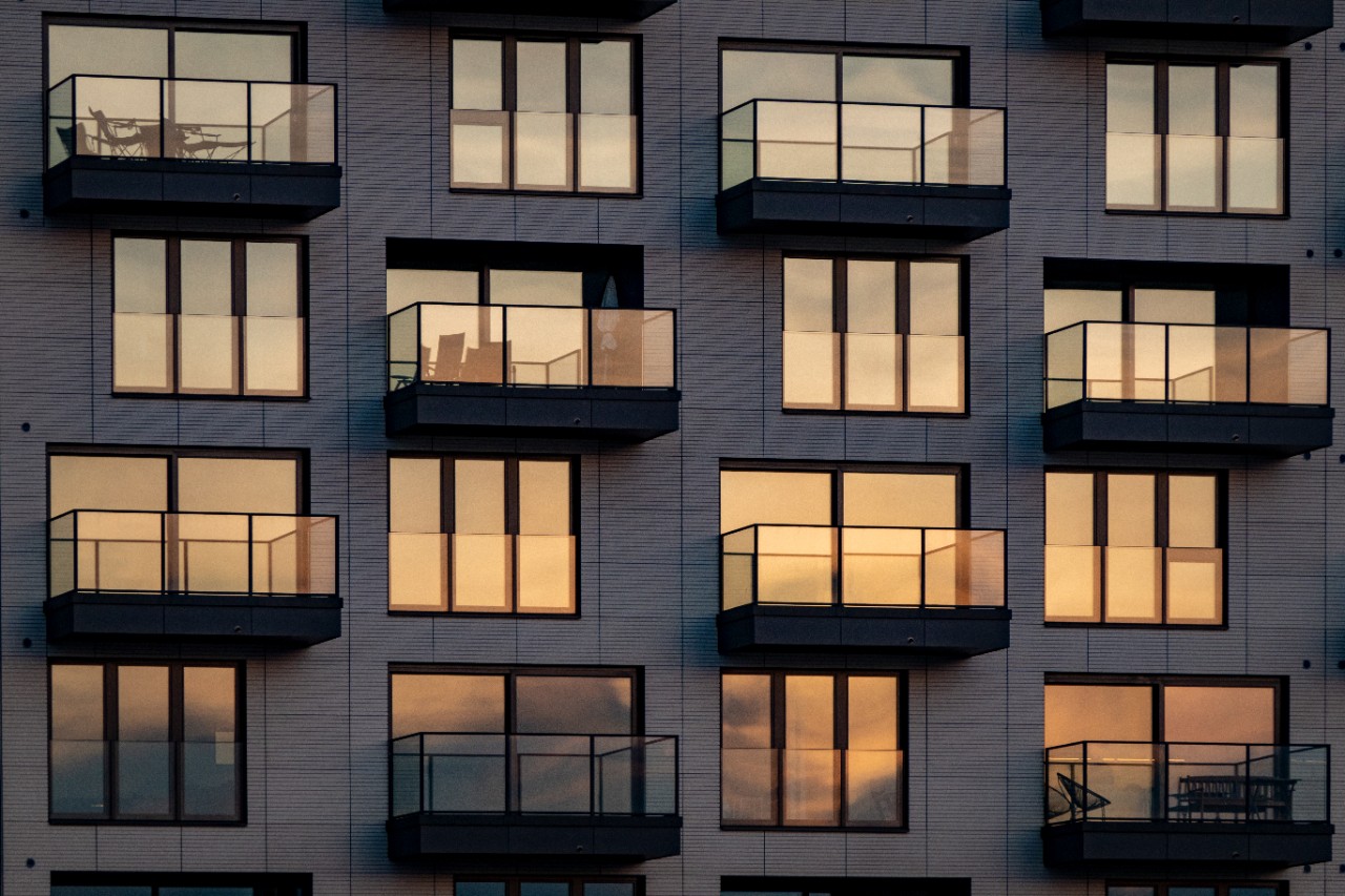 Architecture details Modern apartment Building Glass facade   background