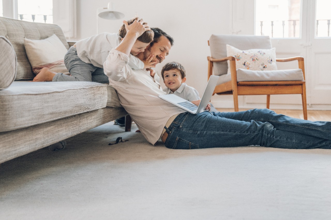 Father trying to work from home